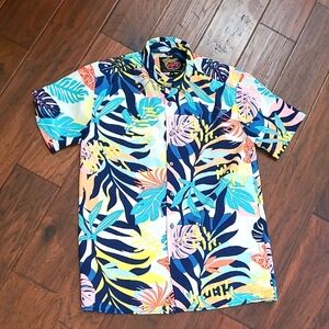 Good Vibes Vibrant Tropical Print Men's Casual Button Down Shirt size Small